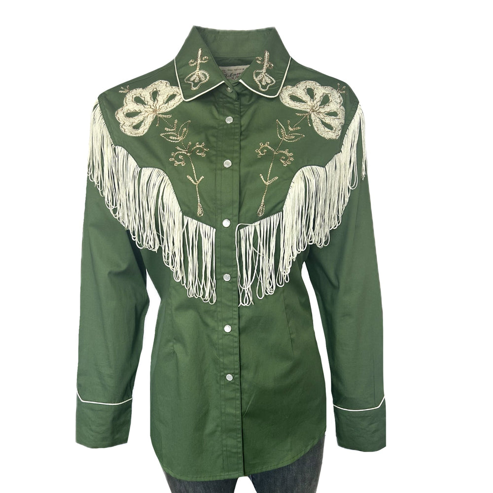 Rockmount Ranch Ware Women's Vintage Green Fringe Embroidered Western Shirt