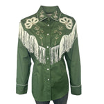 Rockmount Ranch Ware Women's Vintage Green Fringe Embroidered Western Shirt