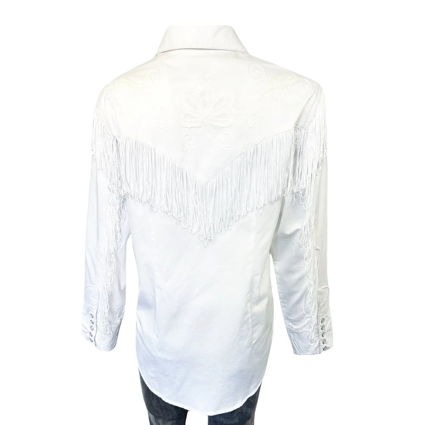 Women's Vintage White Fringe Embroidered Western Shirt - Rockmount Ranch Wear - Flyclothing LLC