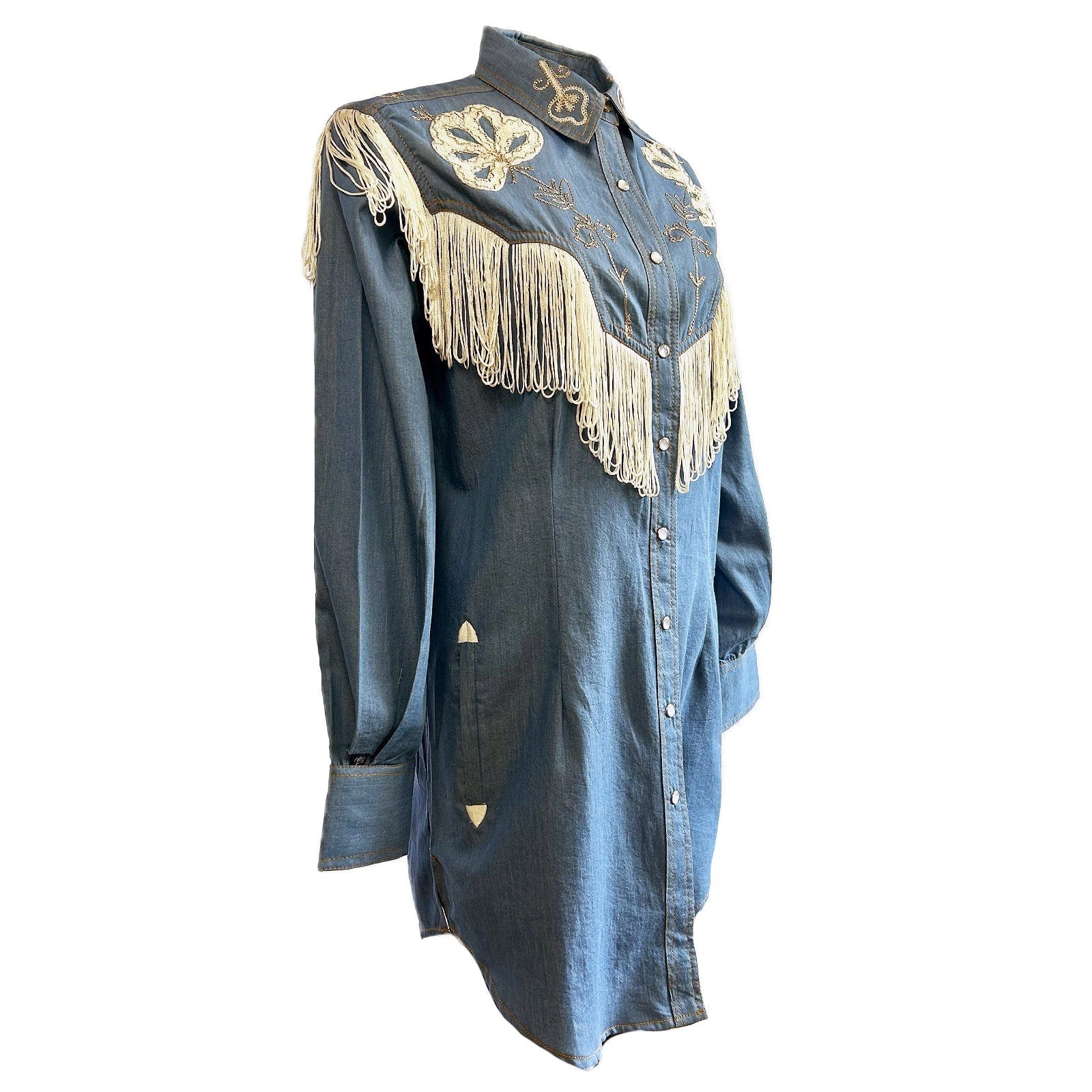 Rockmont Clothing Women's Vintage Fringe Denim Embroidered Western Dress - Rockmount Clothing