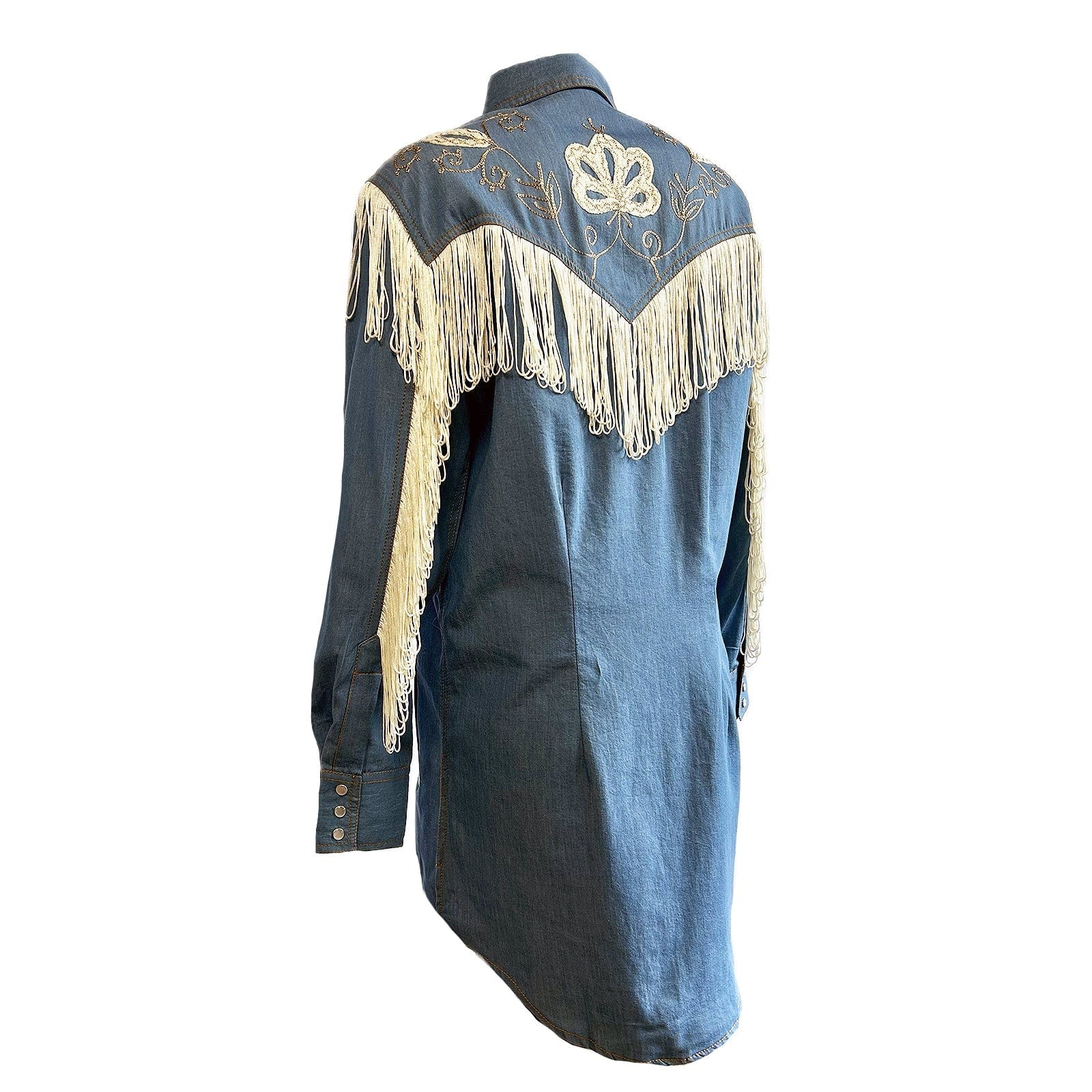 Rockmont Clothing Women's Vintage Fringe Denim Embroidered Western Dress - Rockmount Clothing