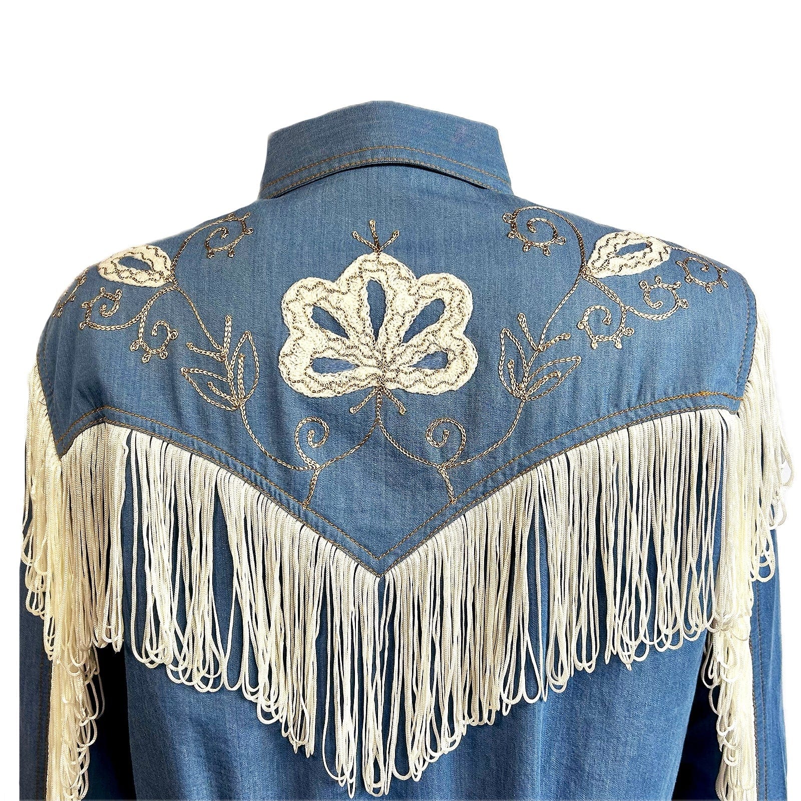 Rockmont Clothing Women's Vintage Fringe Denim Embroidered Western Dress - Rockmount Clothing