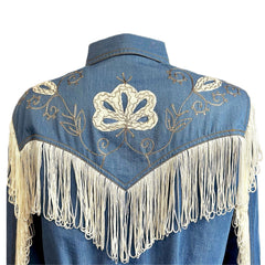 Rockmont Clothing Women's Vintage Fringe Denim Embroidered Western Dress - Rockmount Clothing