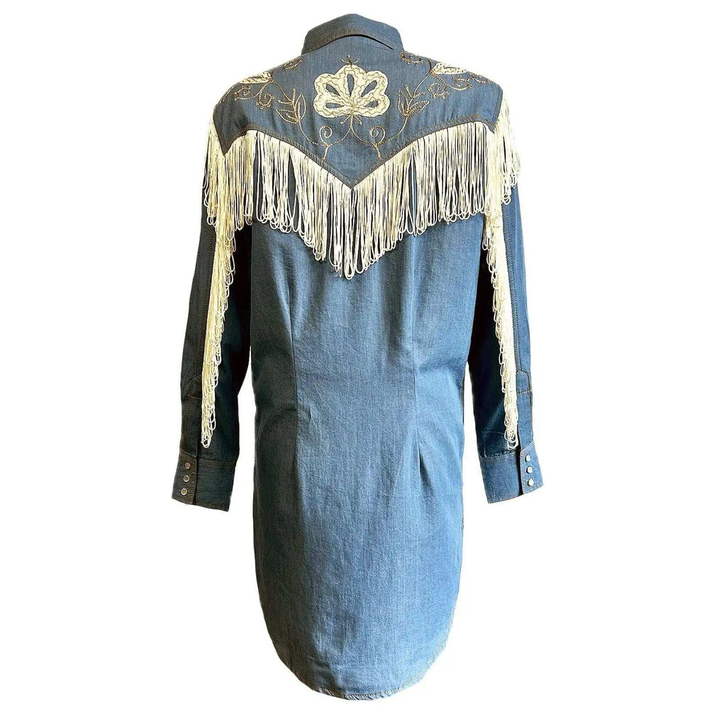 Rockmont Clothing Women's Vintage Fringe Denim Embroidered Western Dress - Rockmount Clothing - Flyclothing LLC