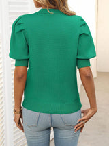 Mandy Mock Neck Puff Sleeve Sweater - Trendsi - Flyclothing LLC