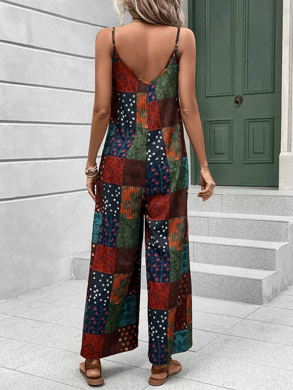 Printed Scoop Neck Spaghetti Strap Jumpsuit - Trendsi - Flyclothing LLC