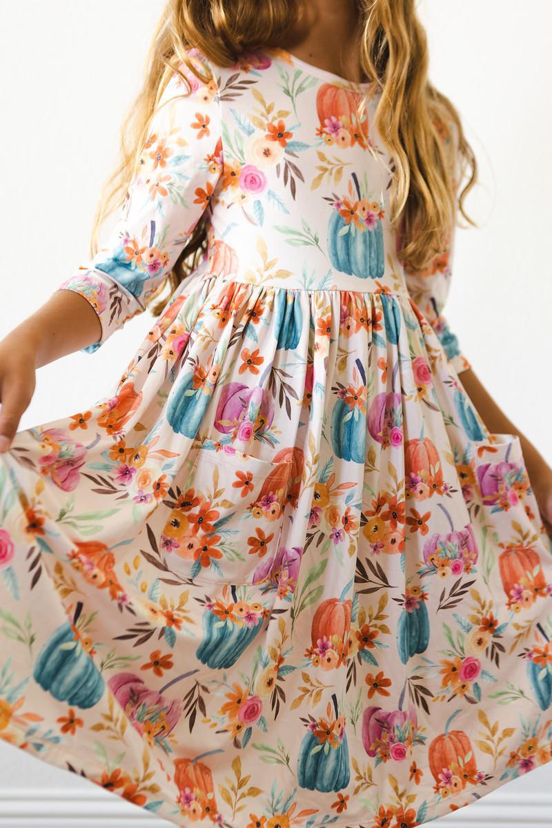 Harvest Blooms 3/4 Sleeve Pocket Twirl Dress - Mila & Rose ®