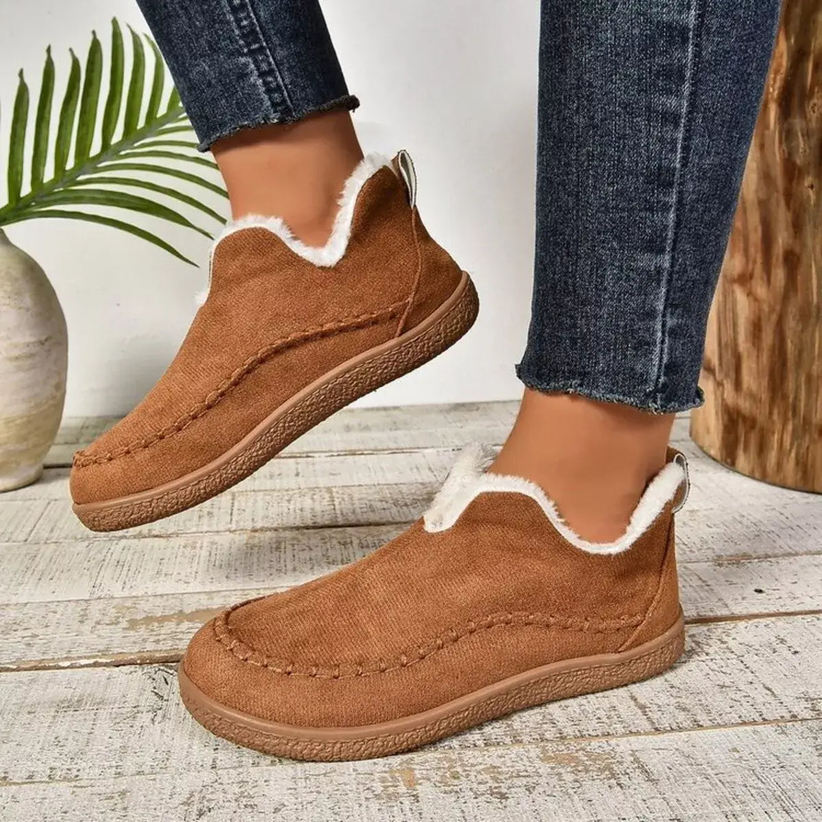Round Toe Sherpa-Lined Slip-Ons - Trendsi - Flyclothing LLC