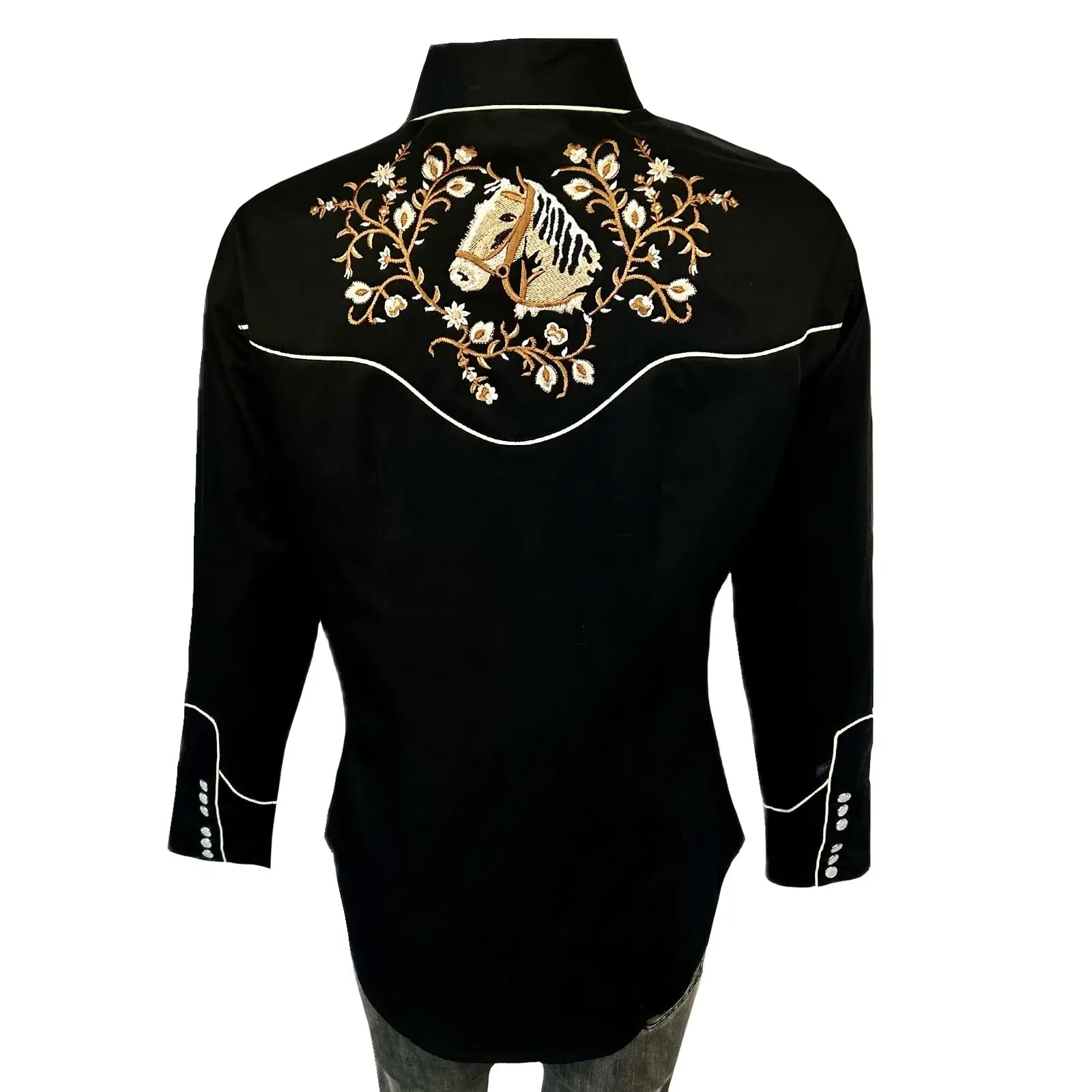Women’s Vintage Horsehead & Floral Embroidered Western Shirt - Rockmount Ranch Wear - Flyclothing LLC