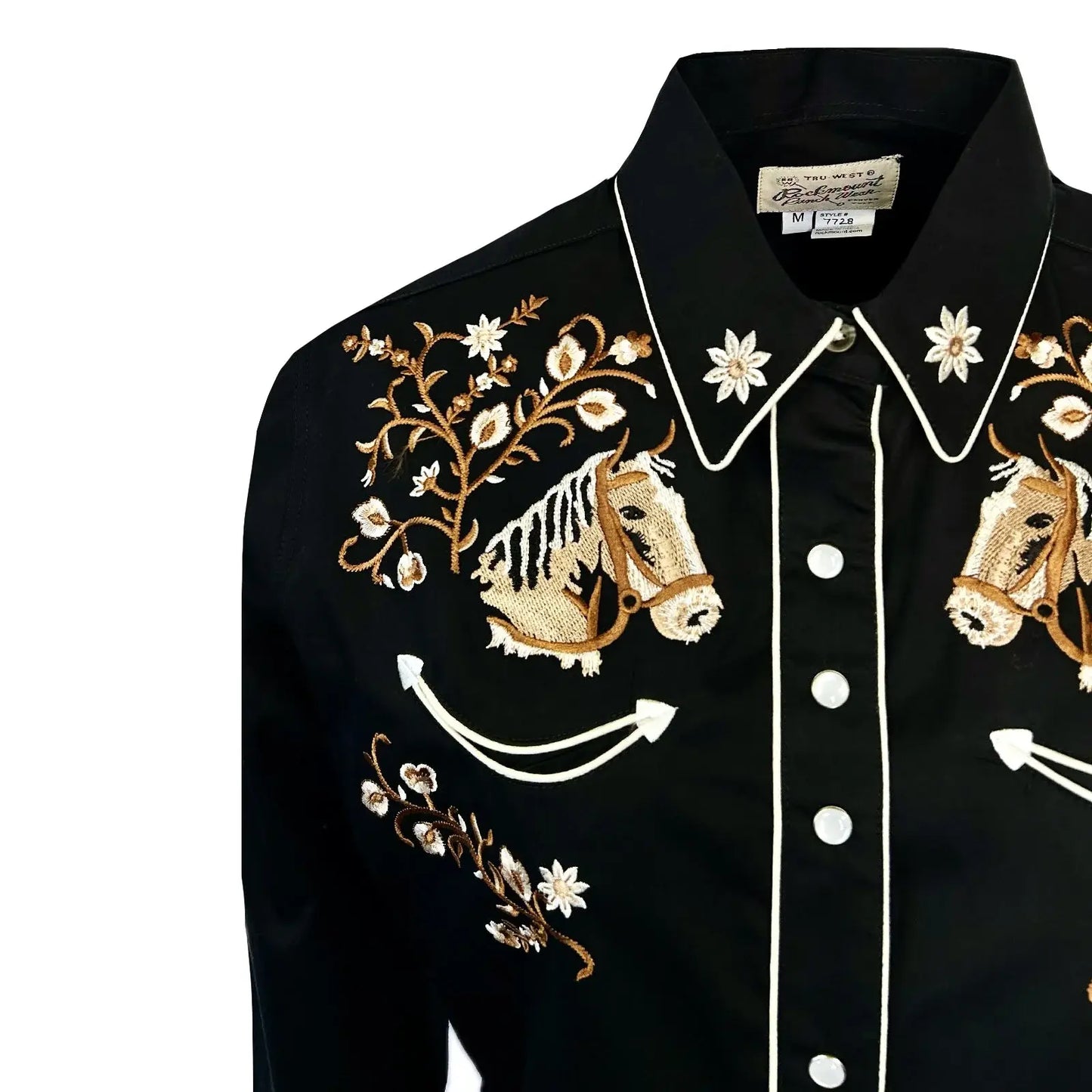 Women’s Vintage Horsehead & Floral Embroidered Western Shirt - Rockmount Ranch Wear - Flyclothing LLC