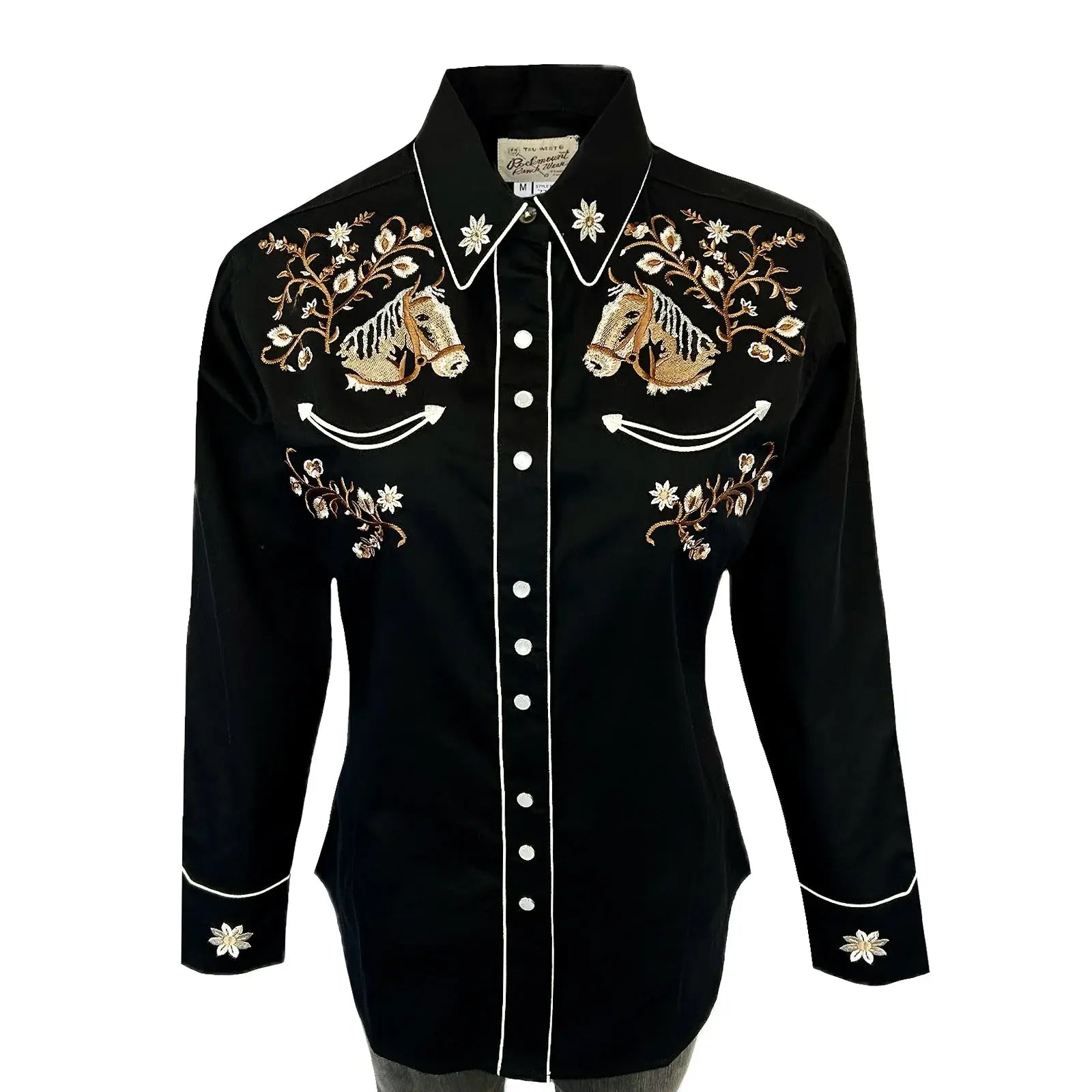 Women’s Vintage Horsehead & Floral Embroidered Western Shirt - Rockmount Ranch Wear - Flyclothing LLC
