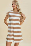 Basic Bae Full Size Striped Round Neck Cap Sleeve Mini Dress - Trendsi - Flyclothing LLC