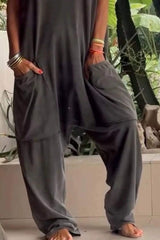 Full Size Casual V-Neck Short Sleeve Jumpsuit with Pockets Plus Size - Trendsi - Flyclothing LLC
