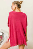 BiBi Distressed Hem V-Neck Slit Sweater - Trendsi - Flyclothing LLC