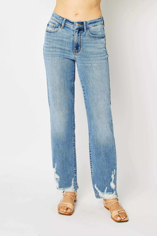 Judy Blue Full Size High Waist Straight Jeans with Heavy Destroy Plus Size - Trendsi - Flyclothing LLC