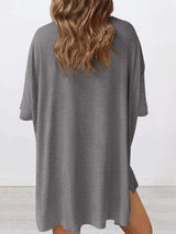 Full Size Oversized Slit Round Neck Top and Shorts Lounge Set Plus Size - Trendsi - Flyclothing LLC