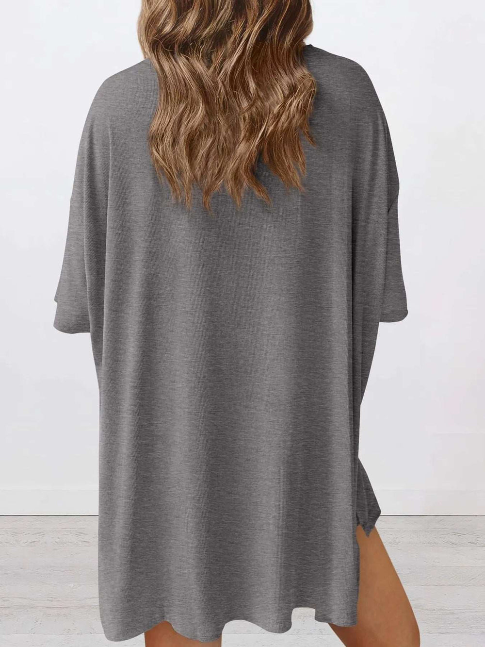 Full Size Oversized Slit Round Neck Top and Shorts Lounge Set Plus Size - Trendsi - Flyclothing LLC