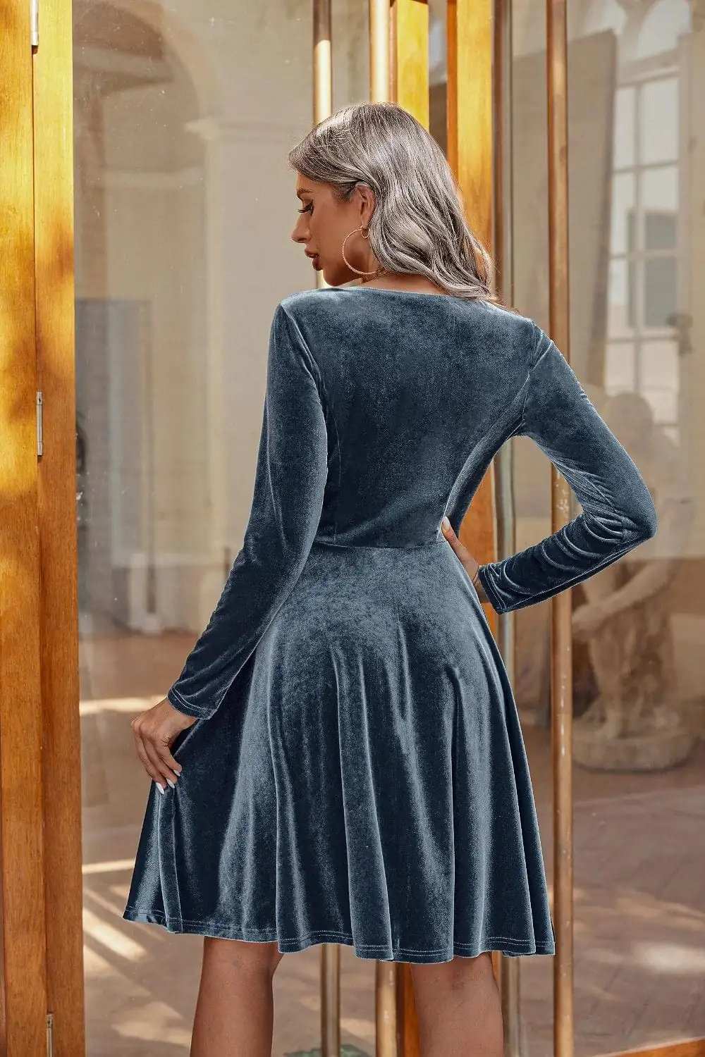 Round Neck Long Sleeve Knee Length Dress - Trendsi - Flyclothing LLC