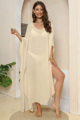 V-Neck Three-Quarter Sleeve Cover-Up - Trendsi - Flyclothing LLC
