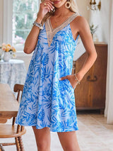 Lace Detail Printed V-Neck Sleeveless Dress - Trendsi - Flyclothing LLC