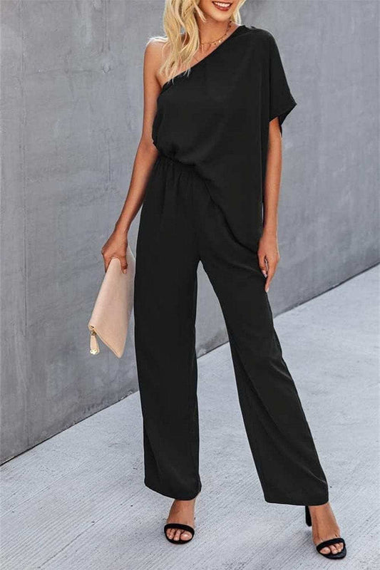 Single Shoulder Short Sleeve Jumpsuit - Trendsi - Flyclothing LLC
