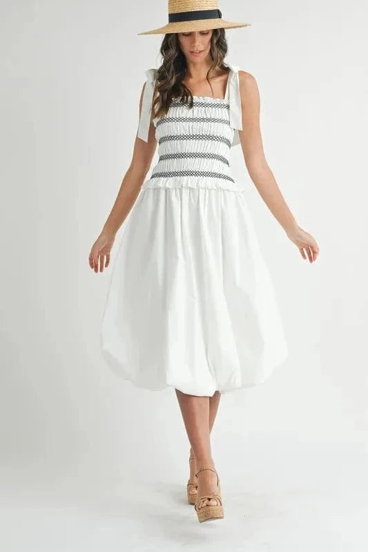 MABLE Smocked Bodice Bubble Midi Dress - Trendsi