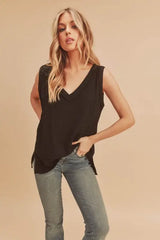Aemi + Co V-Neck Wide Strap Tank - Trendsi - Flyclothing LLC