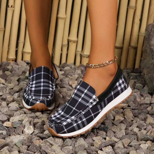 Plaid Round Toe Slip-Ons - Trendsi - Flyclothing LLC
