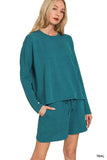 Zenana Corded Rib Long Sleeve Tee and Shorts Set - Trendsi - Flyclothing LLC