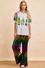 BiBi Sequin Mardi Gras Bottles Spangled Sleeve Top - Trendsi - Flyclothing LLC