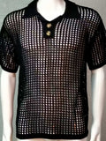 Men's Plus Size Openwork Collared Neck Quarter Button Knit Polo - Trendsi - Flyclothing LLC