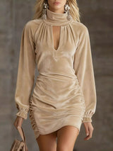Full Size Velvet Ruched Flounce Sleeve Mini Dress Plus Size - Trendsi - Flyclothing LLC