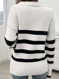 Striped Collared Neck Long Sleeve Sweater - Trendsi - Flyclothing LLC