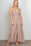 VERY J Sleeveless Ruched Wide Leg Jumpsuit - Trendsi