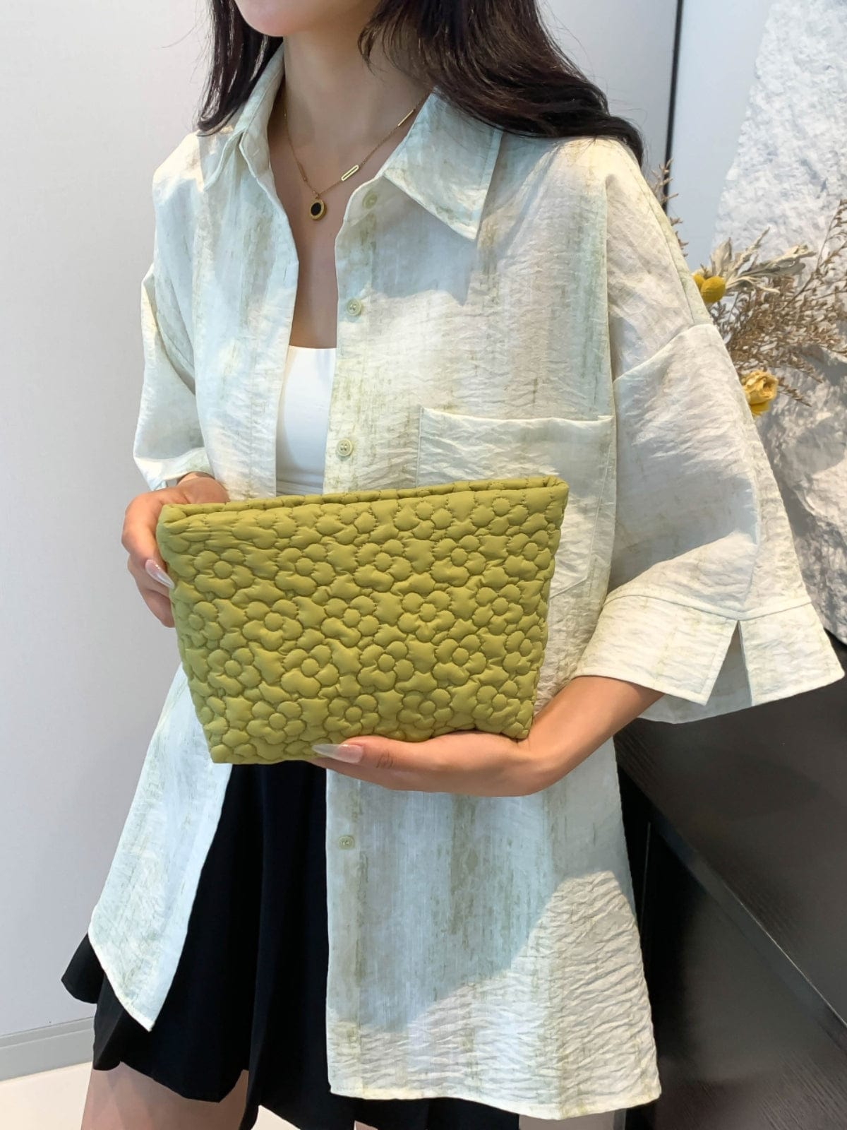 Flower Texture Polyester Clutch - Trendsi