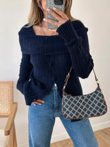 Textured Slit Front Long Sleeve Knit Top - Trendsi - Flyclothing LLC