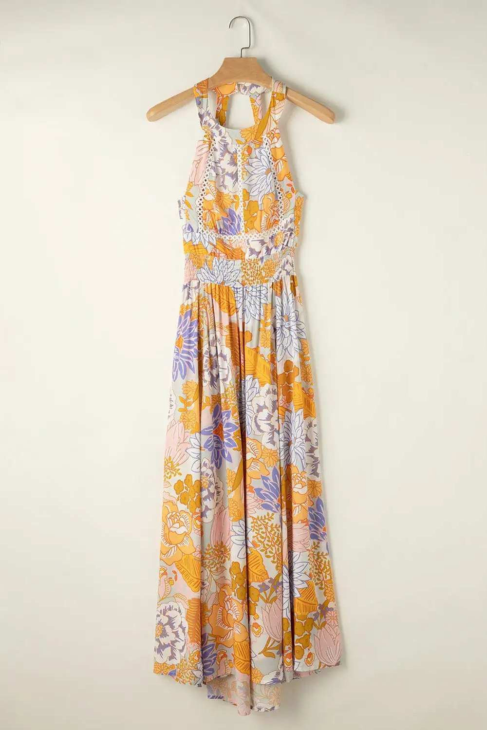 Tied Printed Grecian Sleeveless Maxi Dress - Trendsi - Flyclothing LLC