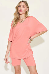 Basic Bae Bamboo Full Size V-Neck Drop Shoulder T-Shirt and Shorts Set - ShopBasicbae - Flyclothing LLC