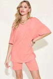 Basic Bae Bamboo Full Size V-Neck Drop Shoulder T-Shirt and Shorts Set - Trendsi - Flyclothing LLC