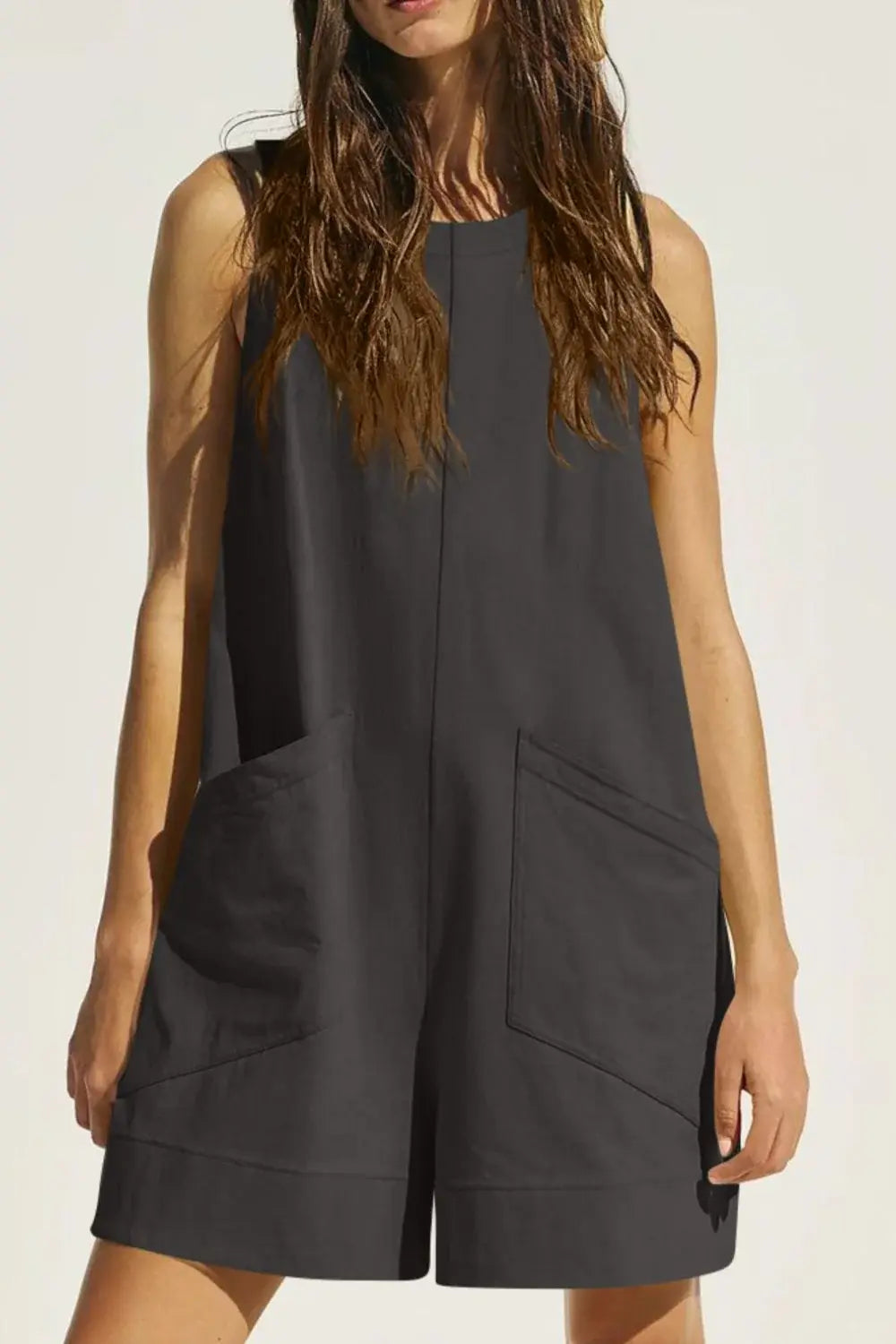 Lovelet Round Neck Sleeveless Romper with Pockets - Trendsi - Flyclothing LLC