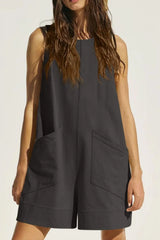 Lovelet Round Neck Sleeveless Romper with Pockets - Trendsi - Flyclothing LLC