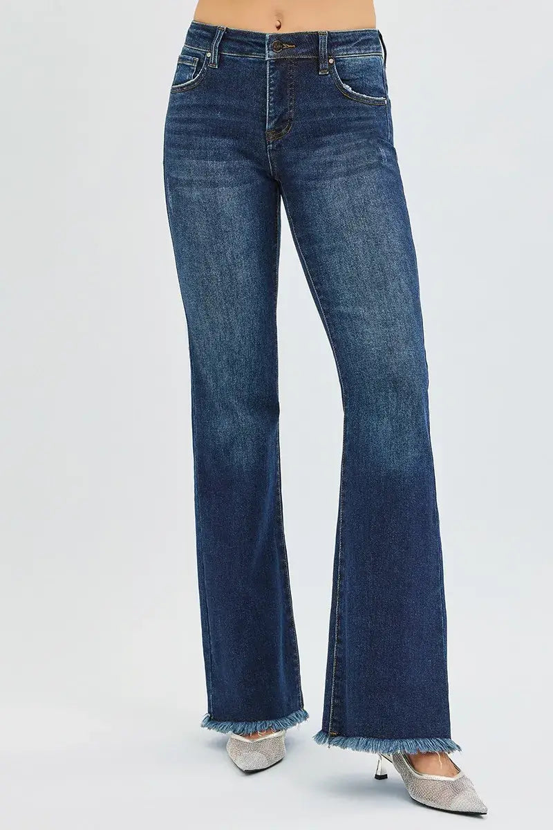 RISEN Full Size Tummy Control Mid Rise Flare Jeans Plus Size - Trendsi - Flyclothing LLC