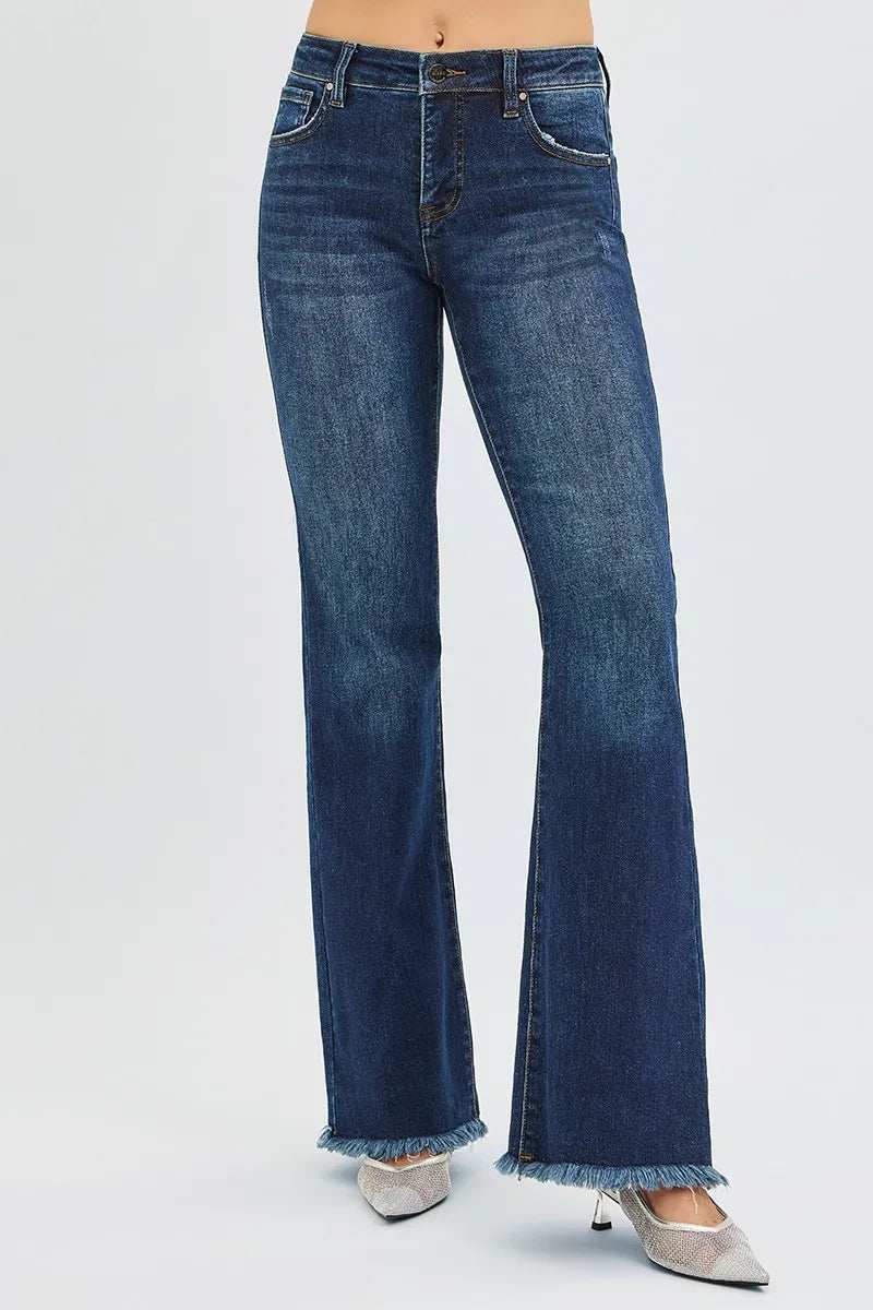 RISEN Full Size Tummy Control Mid Rise Flare Jeans Plus Size - Trendsi - Flyclothing LLC