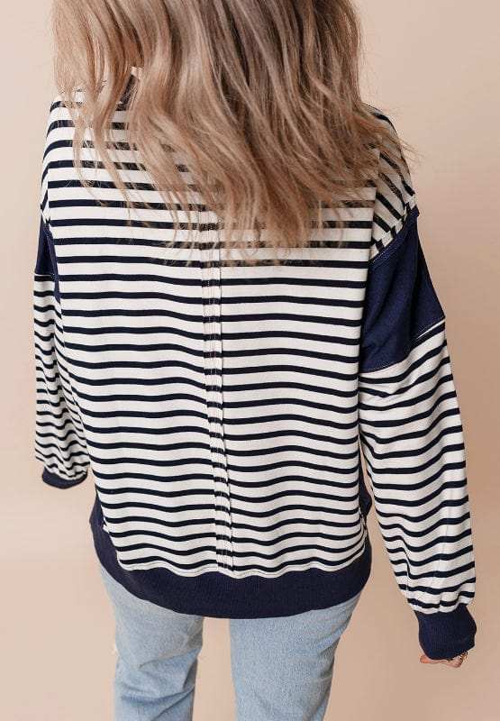 Exposed Seam Striped Long Sleeve Sweatshirt - Trendsi - Flyclothing LLC