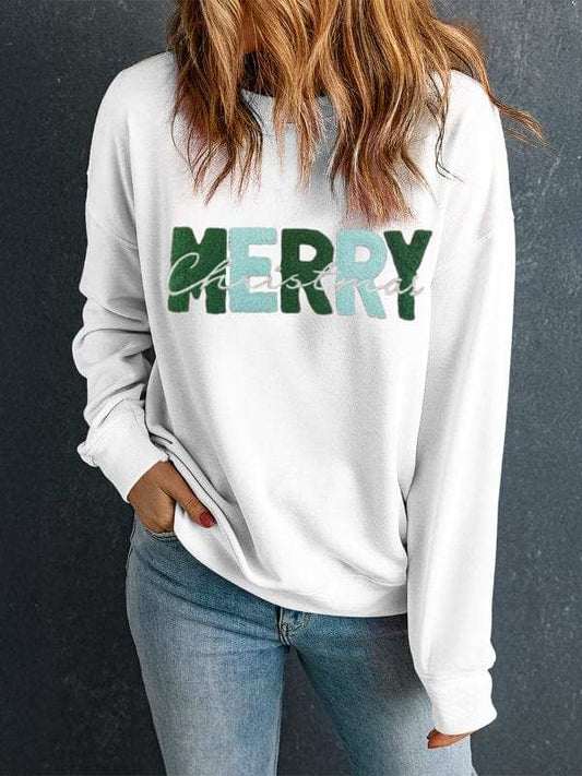 MERRY CHRISTMAS Contrast Long Sleeve Sweatshirt - Trendsi - Flyclothing LLC