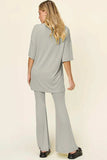 Double Take Full Size Round Neck Drop Shoulder T-Shirt and Flare Pants Set - Trendsi - Flyclothing LLC
