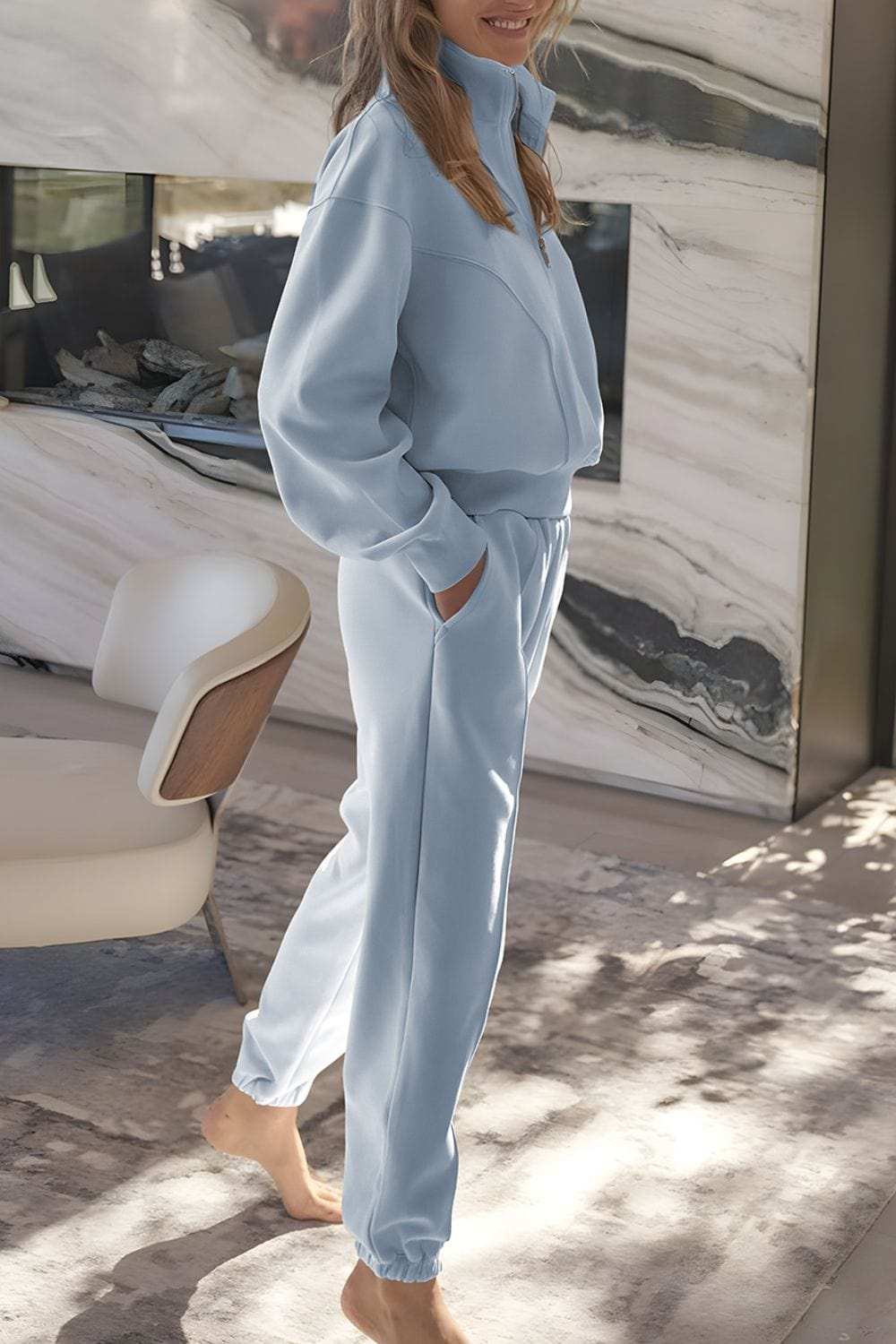 Half Zip Long Sleeve Top and Joggers Set - Trendsi - Flyclothing LLC