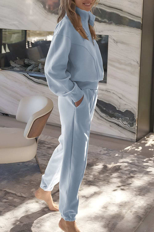 Half Zip Long Sleeve Top and Joggers Set - Trendsi - Flyclothing LLC