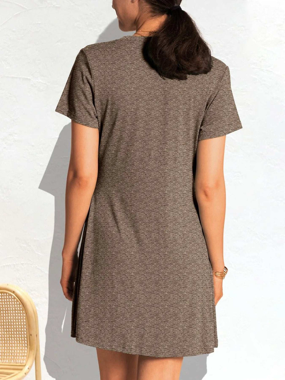 Ruched Short Sleeve Mini Tee Dress - Trendsi - Flyclothing LLC