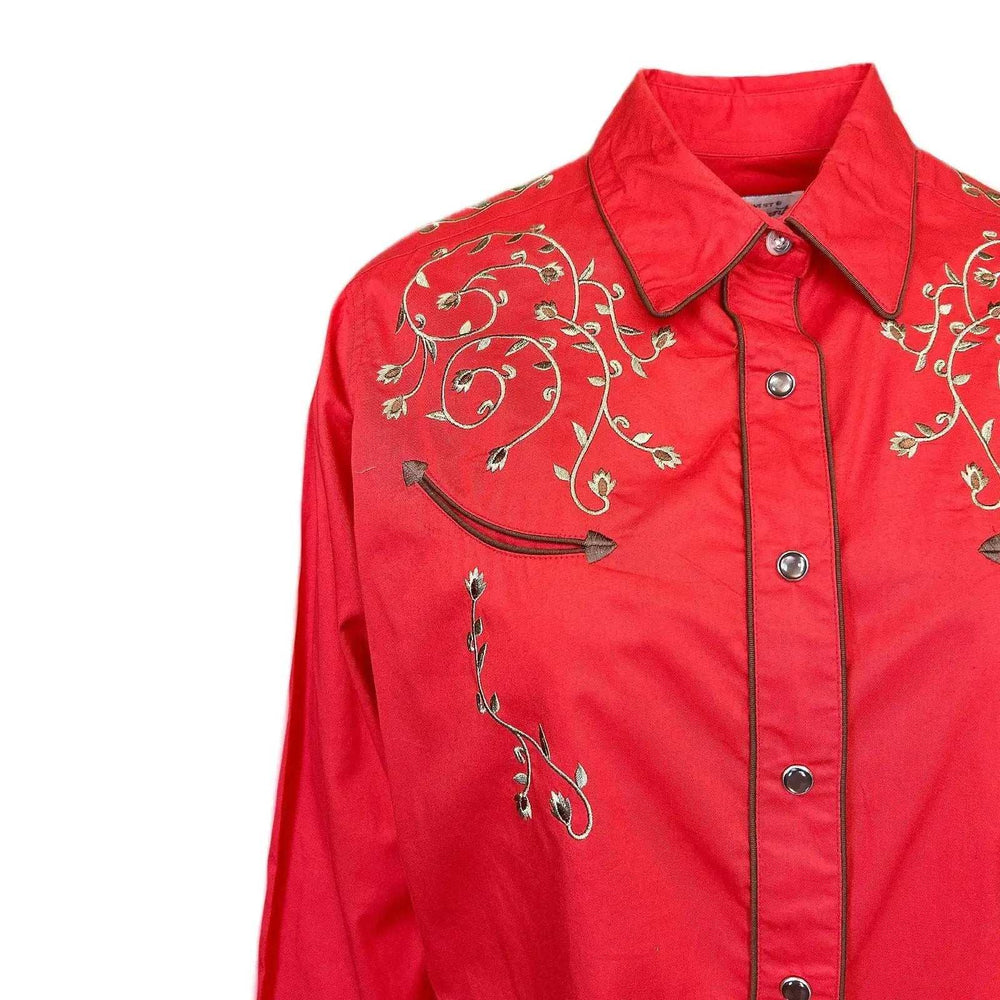 Rockmont Clothing Women’s Rhinestones & Scrolls Embroidery Western Shirt in Red - Rockmount Clothing - Flyclothing LLC